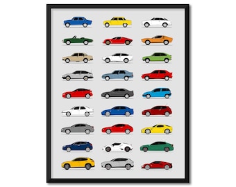 Poster auto ispirato all'Alfa Romeo (profilo laterale) Stampa artistica da parete del meglio delle generazioni Alfa Romeo Storia Evoluzione BX1