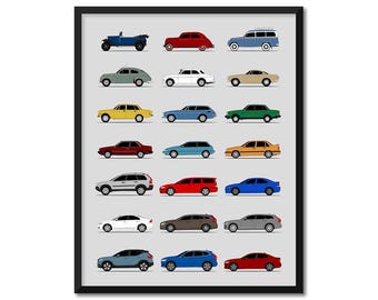 Poster di auto ispirata alla Volvo (profilo laterale) Stampa artistica da parete con il meglio della storia delle generazioni Volvo, evoluzione BX1 (senza cornice)