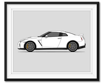 日産 GT-R R35 (2017-2022) (サイドプロファイル) ポスタープリント