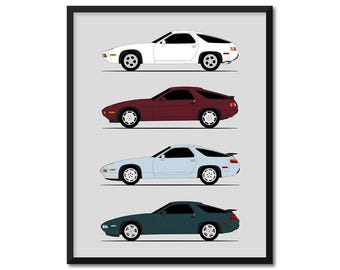 Poster ispirato alla Porsche 928 (profilo laterale) Stampa artistica Motore anteriore Turbo S GTS Cabriolet Generazioni Storia Evoluzione BX1 (senza cornice)