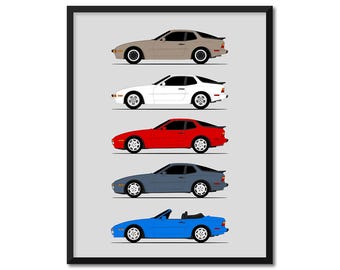 Poster ispirato alla Porsche 944 (profilo laterale) Stampa artistica Motore anteriore Turbo S GTS Cabriolet Porsche Generazioni Storia Evoluzione BX1 (senza cornice)