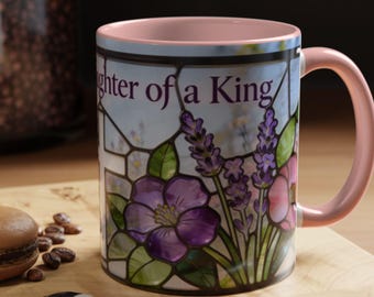 Chosen Daughter of a King Coffee Mug | Stained Glass Cross Floral Accent