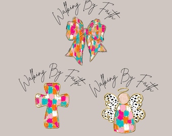 Walking By Faith PNG Bundle, Christian Cross, Bow and Angelic Butterfly Wall Art, Inspirational DIY Projects