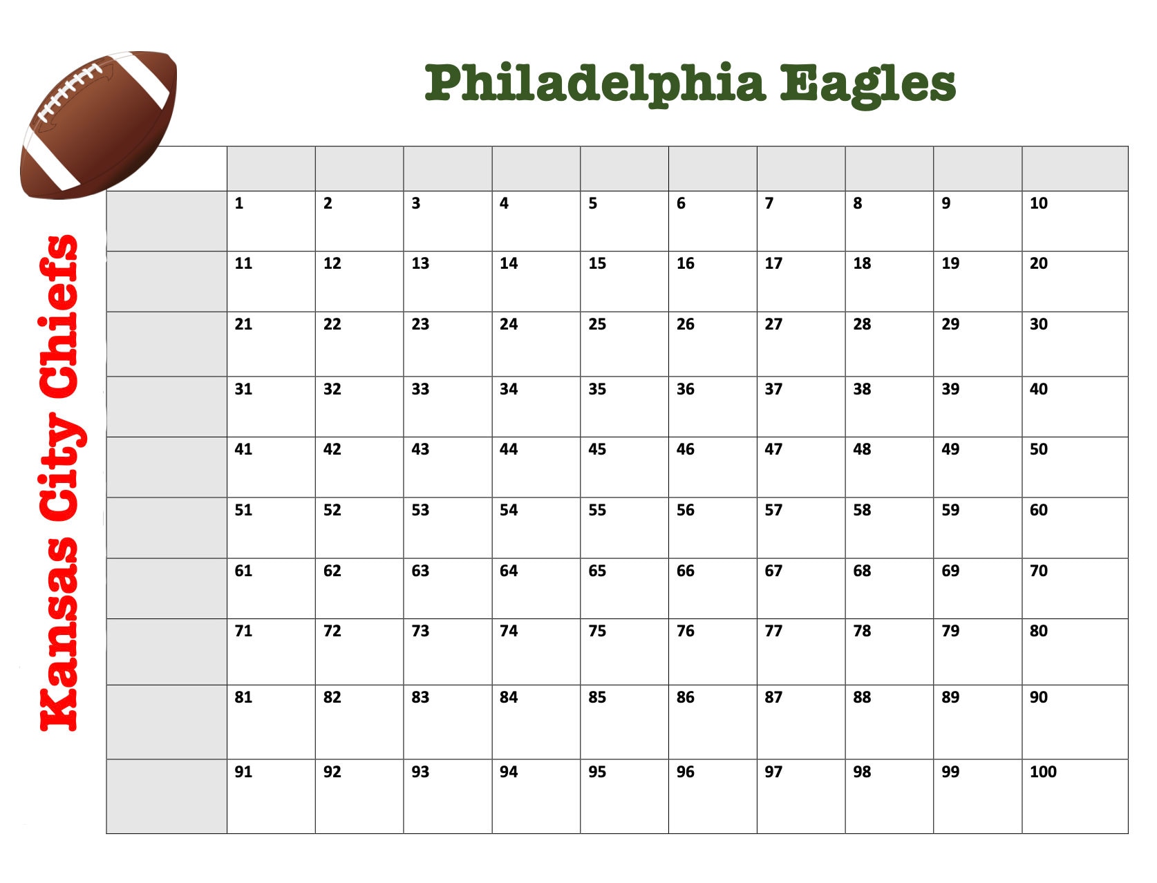 Printable Super Bowl Squares Classic 100 Numbers Squares Game Etsy