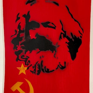 Karl Marx stenciled graffiti style art - handmade with spray paint