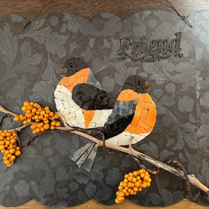 Stained glass fall friends, stained glass art, wall decor, mosaic art, handmade, bird lover,