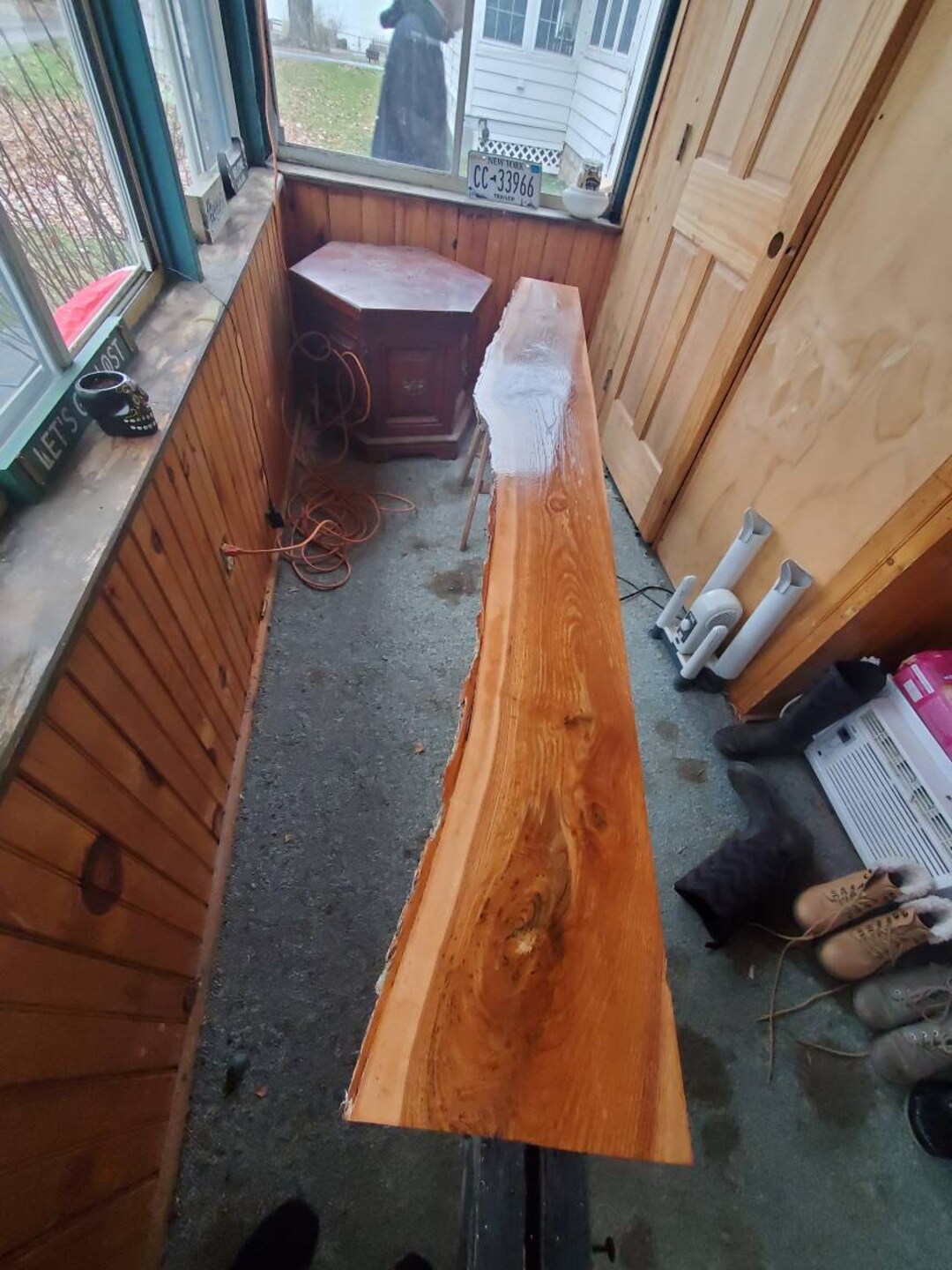 Live Edge Hardwood Slab Shelf With Green Epoxy Accents Etsy