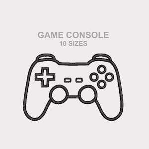 May include: Black outline of a game console controller with a plus-shaped directional pad, two small rectangular buttons, and four circular buttons. The text "GAME CONSOLE 10 SIZES" is above the controller.