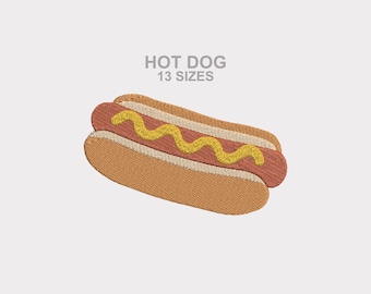 Hot Dog Embroidery Design, Cute Food Machine Embroidery File, BBQ Snack Stitch Pattern for Kitchen Aprons & Summer Projects