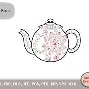 Tea Pot Embroidery, Kitchen Embroidery, Drink Embroidery, Brew Embroidery, Tea Time Embroidery, Beginner Embroidery, Instant Download