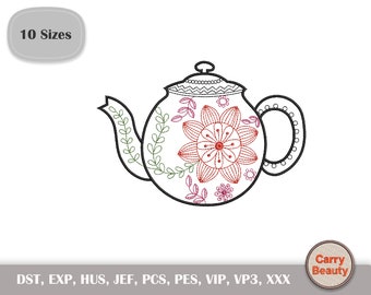 Tea Pot Embroidery, Kitchen Embroidery, Drink Embroidery, Brew Embroidery, Tea Time Embroidery, Beginner Embroidery, Instant Download