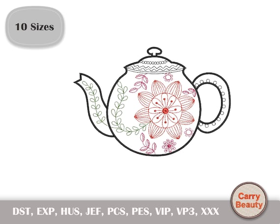 Tea Pot Embroidery, Kitchen Embroidery, Drink Embroidery, Brew Embroidery, Tea Time Embroidery, Beginner Embroidery, Instant Download