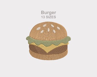 Burger Machine Embroidery Design, Fast Food Embroidery File, Cute Hamburger Pattern for Kitchen Towels, Aprons, Shirts, Instant Download