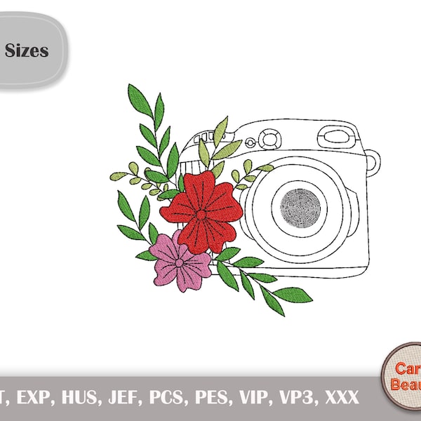 Camera Embroidery, Photo Embroidery, Photography Design, Film Embroidery, Flower Embroidery,  Botanical Embroidery, Instant Download