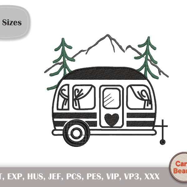 Caravan Embroidery, Camping Embroidery, Mobile Home Design, Embroidery Caravan, Caravan Embroidery, Machine Embroidery, Instant Download