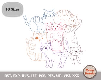 Bordado de gato lindo, bordado para principiantes, punto de aguja de gato, archivo Pes de gato, bordado de gato divertido, bordado de animales, descarga instantánea