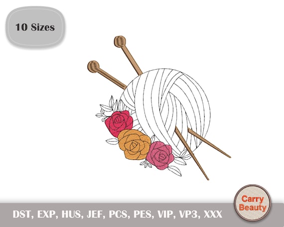 Knitting Embroidery, Yarn Embroidery, Knitter Embroidery, Floral Embroidery, Beginner Embroidery, Easy Embroidery, Instant Download