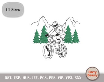 Bordado de bicicleta, bordado de bicicleta, design de motocicleta, pes de bicicleta, bordado de paisagem, bordado de montanha, download instantâneo