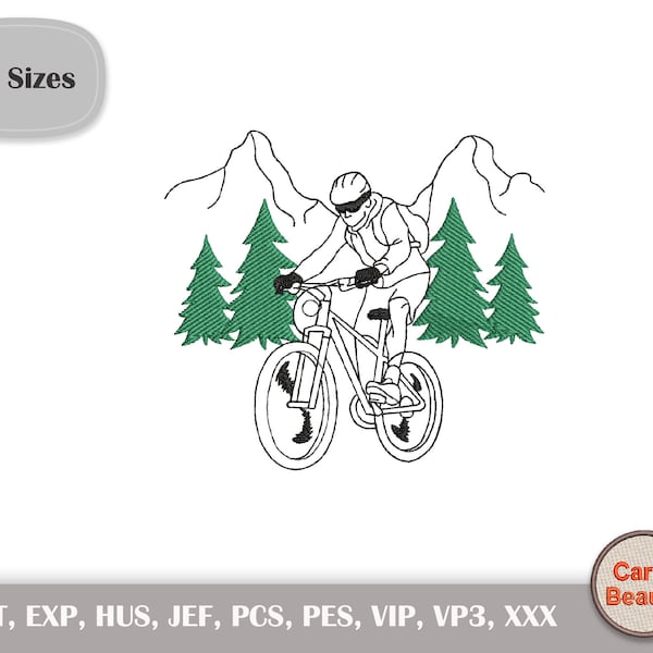 Bike Embroidery, Bicycle Embroidery, Motorcycle Design, Bicycle Pes, Landscape Embroidery, Mountain Embroidery, Instant Download