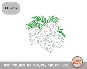 Haft roślinny, projekt haftu maszynowego, łatwy haft, haft dla początkujących, haft botaniczny, wzór haftu Monstera