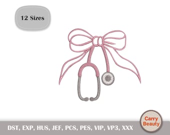 Nurse Pes File, Nurse Embroidery, Doctor Embroidery, Stethoscope Pes, Medical Embroidery, Coquette Stethoscope, Bow Stethoscope