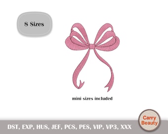 Bow Machine Embroidery, Girl Embroidery, Mini Girl Embroidery Design, Quick Stitch Bow Embroidery, Mini Embroidery, Cheer Ribbon Embroidery