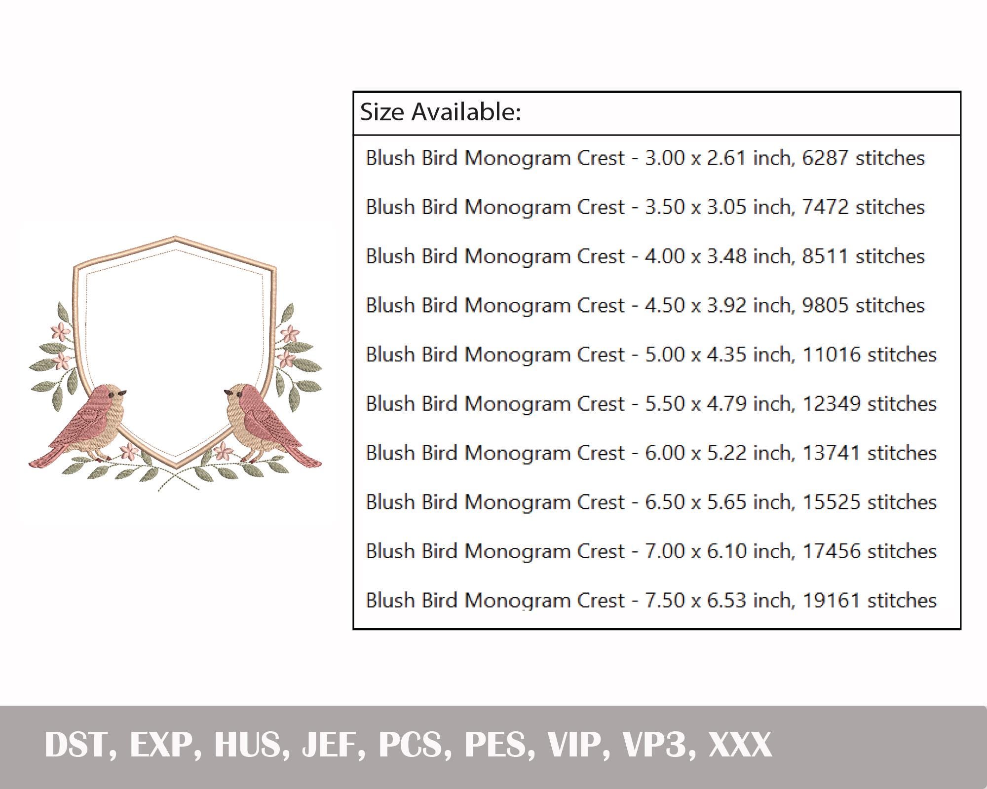 Bird Monogram Crest Embroidery Design, Floral Shield Frame, Romantic ...
