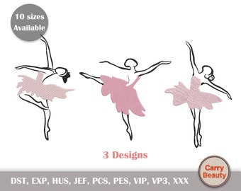 3 Bordados de dança, Bordados de meninas, Bordados de bailarina, Bordados de balé, Padrão de bordado, Bordados à máquina, Download instantâneo