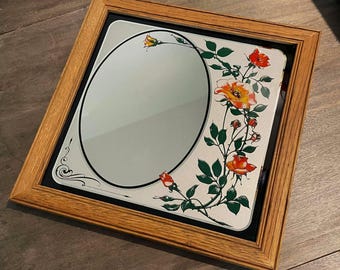 1978 Hensley Co. Orange Rose Vintage Mirror