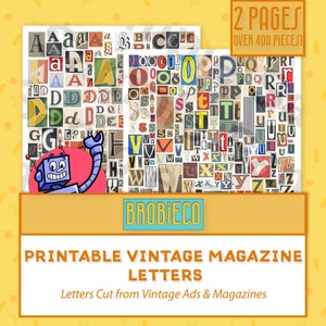 Afdrukbare vintage tijdschriftknipselletters voor collage of rommeldagboek