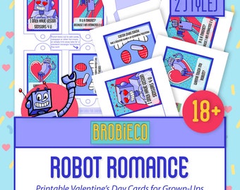 Tarjetas de San Valentín imprimibles de Robot Romance para adultos