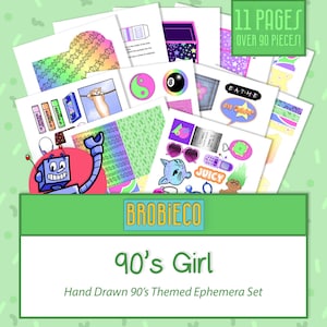 Afdrukbare ephemera-set voor meisjes uit de jaren 90 voor collage, plakboek, junkjournaal
