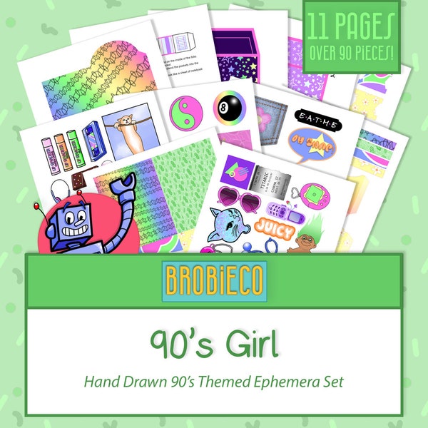 90's Girl Printable Ephemera Set for Collage, Scrapbook, Junk Journal