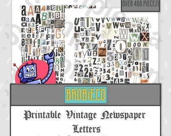 Letras recortadas de periódico vintage imprimibles para collage o diario basura