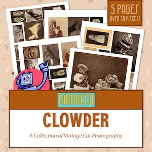 Clowder Vintage Cat Photography Printable Ephemera Set for Junk Journal or Collage