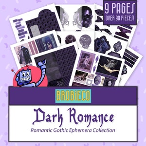 Conjunto de efímeras imprimibles de romance oscuro para diario basura o álbum de recortes