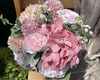 Wedding Bouquet, Bridal Bouquet, Wedding Flower, Silk Flower, Artificial Flower, Dried Flower, Bridal Bouquet 12", Pink, Blush, Peach