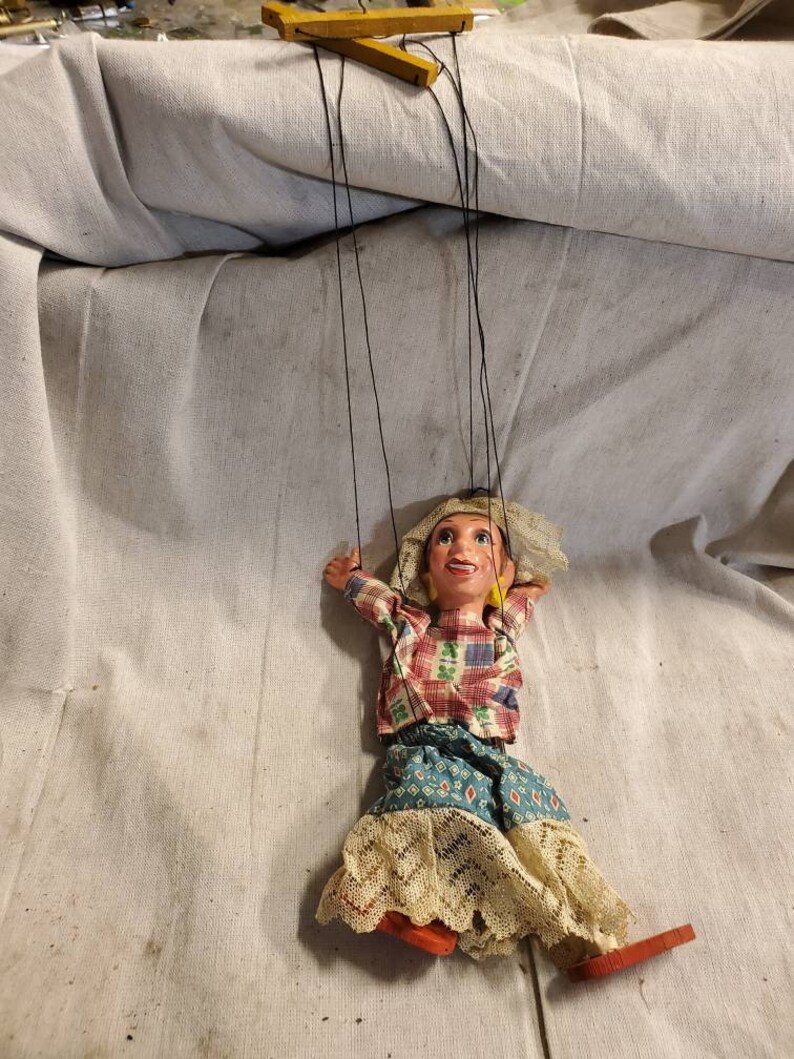 Vintage Handmade String Marionette Puppet Doll Wood Plaster Paper Mache ...