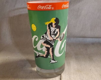 Vintage Coca Cola Drinking Glass Tennis Design Coke