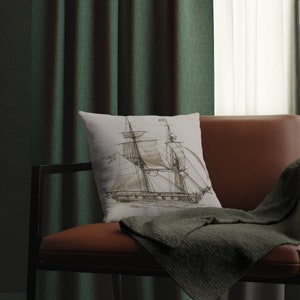 Waterproof Broadcloth Pillow, &quot;Brigg&quot; by Christoffer Eckersberg, Nautical themed outdoor pillow for boat decor, patio, firepit, baby room