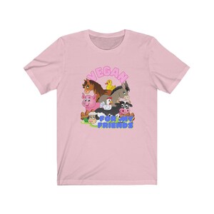 Unisex Jersey Short Sleeve T shirt, "VEGAN for my Friends" Cute Cartoon animal friends design by CloverRiot