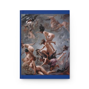 Hardcover Journal, Blue border,"Witches on the way to their Sabbath" (1878) Luis Ricardo Falero, Matte finish, 150 blank pages, personalize