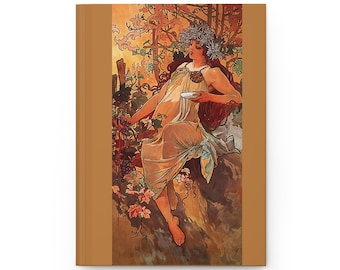 Hardcover Journal, &quot;Autumn&quot; by Alfons Mucha from &quot;The Seasons&quot;(1896), Matte finished, 150 blank pages , Back to school, Art Nouveau