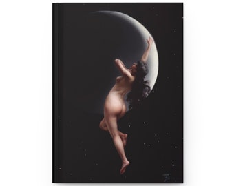 Hardcover Journal, &quot;Moon Nymph&quot; by Luis Ricardo Falero, Matte Finish, 150 blank pages, back to school, personalize for gift,