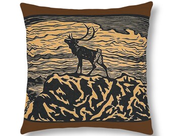 John Savio &quot;Alone&quot; Woodcut print Waterproof Pillows
