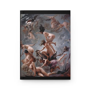 Diário de capa dura, borda preta,&quot;Bruxas a caminho do sábado&quot; (1878) Luis Ricardo Falero, acabamento fosco, 150 páginas em branco, personalizar