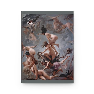 Hardcover Journal,Grey border,&quot;Witches on the way to their Sabbath&quot;(1878) by Luis Ricardo Falero, Matte finish, 150 blank pages, personalize