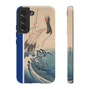 Fine Art Tough Phone Case for Iphone, Samsung Galaxy, Google Pixel, &quot;Crane and Surf&quot;, Japanese Print by Utagawa Hiroshige