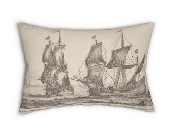 Lumbar Pillow_Reiner Nooms_Two Merchant Men, dark sand background,nautical theme,boat decor, baby room,nursing pillow,Spun Polyester 20&quot;x14&quot;
