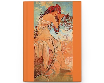 Hardcover Journal, &quot;Summer&quot; by Alfons Mucha from &quot;The Seasons&quot;(1896),  Matte finished, 150 blank pages, back to school, Art Nouveau
